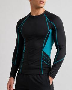 T-shirt de sport pour homme à manches longues noir avec accents turquoise, anti-UV, écologique, séchage rapide, en polyester, pour fitness adulte – Meilleure vente - Product Image 3