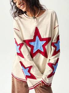 Star Applique Women Sweatshirts Oversized Exposed Back Seam Streetwear Pullover Premium Cotton Hoodies Manufacturer - Product Image 2