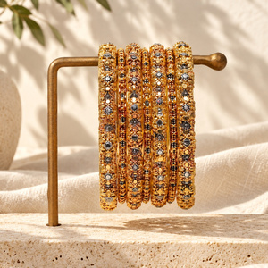 Juego de Brazaletes Florales Chapados en Oro para Mujer, Joyería de Imitación Tradicional Pakistaní para Bodas, Fabricante Mayorista - Product Image 1