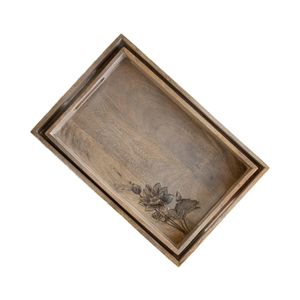 Magnifique ensemble tendance de 2 plateaux de service en bois, motif floral peint à la main, passe au lave-vaisselle, style Art Déco mobile, pour les occasions de Diwali - Product Image 2