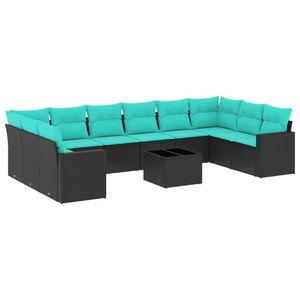 Set di divani da giardino in polyrattan nero da 11 pezzi con cuscini per i terrazzi statunitensi - Product Image 2