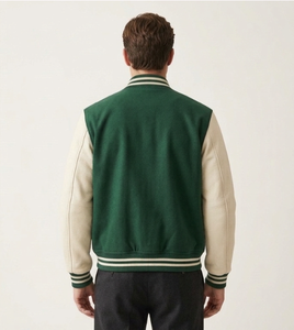 Chaqueta de lana 100% ecológica, cortavientos, de invierno, con mangas acolchadas, bordado verde, personalizada, estilo Letterman, con letras herenciales. - Product Image 2
