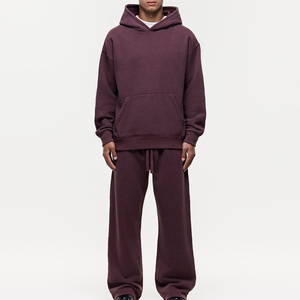Ensemble de survêtement à capuche pour homme, couleur unie, coupe droite, pantalon et sweat-shirt décontractés, 100 % coton, idéal pour l'hiver, anti-boulochage - Product Image 5