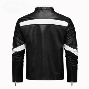 Chaqueta de Motociclista de Cuero Negra para Hombre con Estampado de Esqueleto Blanco, Cuello Alto, para Otoño - Product Image 2
