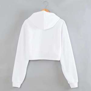 เสื้อฮู้ดครอปผู้หญิงแขนยาวสีทึบผ้าฝ้ายถักลำลองสวมใส่ในฤดูใบไม้ร่วง - Product Image 4