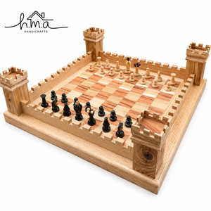 Natural Oak And Black Wooden Chess Set Square Checkered Board Geometric <b>Tall</b> Chess Pieces Modern <b>Table</b> Design Game - Product Image 4