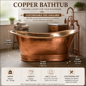 Bañera de Cobre Grabada a Mano, Bañera Independiente de Lujo, Decoración de Baño Vintage, Bañera de Cobre Sólido - Product Image 4