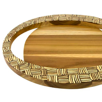 Plateau rond bohème en teck 40 cm avec incrustation abstraite en coquille de noix de coco, plateau de service naturel pour mariage, anniversaire, table à manger, Bali