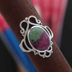 Bague en argent sterling avec zoïsite rubis naturelle, faite à la main, ovale, bijou artisanal, cadeau pour elle - Product Image 6