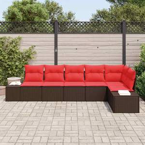 Poly Rattan Garden <b>Sofa</b> <b>Set</b> 6 Piece Brown With Cushions Outdoor Contemporary Furniture - Product Image 5