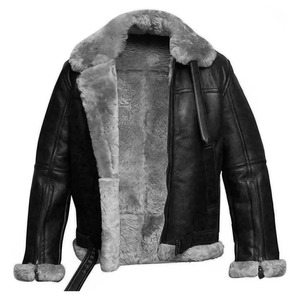 Handmade Mens Black Sheepskin <b>B3</b> <b>Bomber</b> <b>JackET</b> RAF Aviator Style - Product Image 3