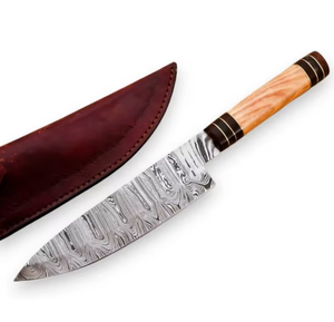 Couteau de chef LEGACY BLADES en acier Damas fait main avec manche en bois ambidextre, finition haute brillance, compatible lave-vaisselle - Product Image 1