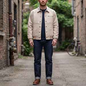 Blouson Bomber Vintage Detroit J97 Workwear Style Américain Coupe Ample en Denim Col Rabattu Veste Décontractée Automne - Product Image 4
