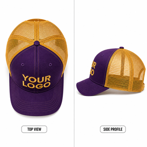 Purple Gold Mesh Trucker <b>Hat</b> Embroidered Logo Front Panel Adjustable Unisex Casual <b>Cap</b> Spring Summer 6-Panel Design - Product Image 2