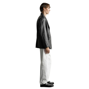 Men's Black Genuine <b>Leather</b> Streetwear <b>Blazer</b> <b>Jacket</b> Notch Lapel Three Button Front Relaxed Fit Premium Custom Fashion Outerwear - Product Image 3