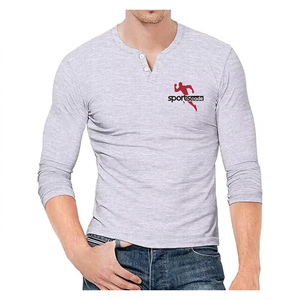 Sportscode <b>Men's</b> Gray Short Sleeve <b>Henley</b> <b>T</b>-<b>Shirt</b> Regular Fit O-Neck Casual Top 100% Cotton 120g Solid Jersey - Product Image 5
