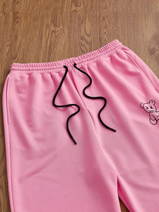 Conjunto de Pantalones y Camiseta Casual para Mujer, Talla Grande, Ecológico, de Secado Rápido, con Estampado de Oso Rosa de Dibujos Animados, para Verano - Product Image 3