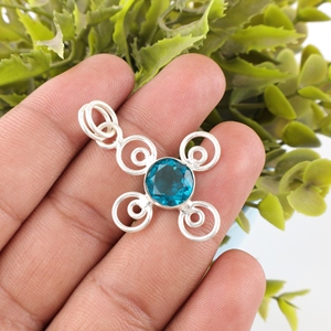 925 Sterling Silver Wholesale <b>Crystal</b> Pendant <b>Healing</b> Blue Apatite Pendant Round Shape Faceted Cut With Bezel Setting Gemstones - Product Image 4