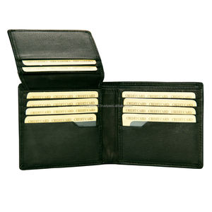 Wholesale <b>Men's</b> <b>Real</b> Leather Short Custom Logo <b>Black</b> RFID Blocking Card Holder Open Closure Polyester Competitive Pricing - Product Image 4