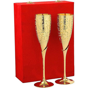 Nouvelle Arrivée – Verres à Vin et Flûtes à Champagne Dorés en Acier Inoxydable Brillant à Motif Gaufré – Articles de Bar pour Fêtes - Product Image 4