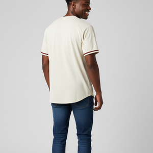 Maillot de baseball crème pour homme de haute qualité, manches courtes, boutonnage frontal, couleur unie, respirant, coupe classique, toutes saisons - Product Image 2