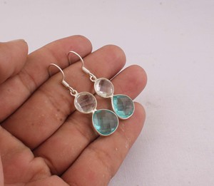 Wholesale Two Stone Faceted <b>Earrings</b> 925 <b>Sterling</b> <b>Silver</b> Multi Gemstone <b>Dangle</b> <b>Earrings</b> Manufacturer Handcrafted Aqua Blue - Product Image 2
