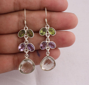 925 Sterling <b>Silver</b> Multi-Gemstone <b>Earrings</b> Handmade Mixed Natural Stone Jewelry Colorful <b>Dangle</b> Drop <b>Earrings</b> Wholesale - Product Image 1