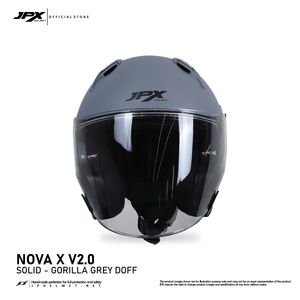 JPX nova X หมวกกันน็อคครึ่งหน้า V2ในกอริลลาสีเทา doff มีกระบังหน้าคู่และการออกแบบสีทึบทันสมัยสำหรับผู้ขับขี่สมัยใหม่ - Product Image 1