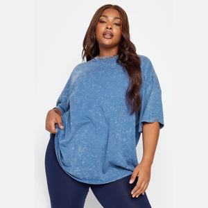 Camiseta Oversize Vintage Azul Sólido con Lavado Ácido para Mujer, Tallas Grandes, con Estampado de Eslogan, Bordado y Teñido Anudado, de Algodón Suave - Product Image 5