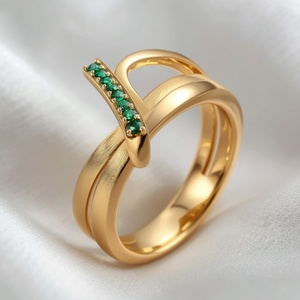Bague géométrique en or jaune avec pierres précieuses, sertissage en canal, design minimaliste, bijoux de mariage unisexe - Product Image 3