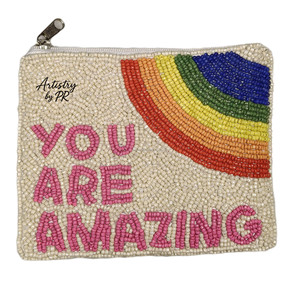 Portefeuille miniature en toile brodée de perles de graines faites à la main, pochette à fermeture éclair personnalisée, sangle de chaîne détachable, design à nœud, porte-monnaie en perles unisexe - Product Image 5