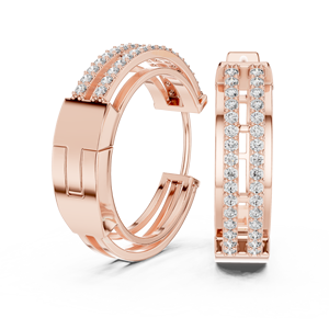 Modernos Pendientes de Aro con Diamantes Paralelos Dorados, Pendientes Huggie Anchos Contemporáneos para Mujer, Joyería de Diamantes de Lujo - Product Image 5