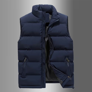 Chaleco acolchado para hombre, color azul marino, para exteriores, sin mangas, con cremallera, informal, con bolsillo, servicio OEM. - Product Image 3