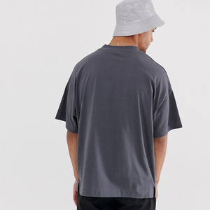 T-shirt décontracté gris à manches courtes et col rond pour homme, coupe classique, tricoté uni, 320g, anti-plis, 100% coton - Product Image 2