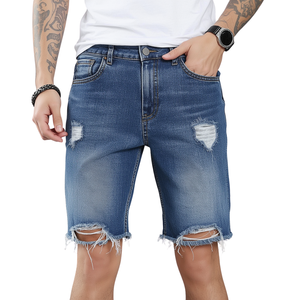 Pantalones Cortos de Mezclilla Rasgados para Hombre, 100% Algodón, Resistentes al Viento, Hasta la Rodilla, con Botones, Estilo Casual - Product Image 1