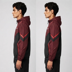 Men's Hooded Stand Collar Waterproof <b>Reversible</b> Windproof Canvas Windbreaker <b>Jacket</b> OEM Customizable Colors Zipper Front Back - Product Image 4
