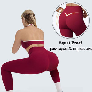 Ensemble de yoga 2 pièces sans coutures : Crop top dos nageur col en V et Legging taille haute longueur intégrale respirant avec effet froncé aux fesses, Tenue de sport pour le yoga - Product Image 5