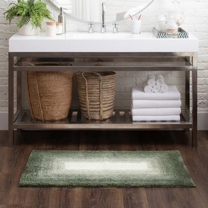 Tapis de bain moderne en coton, rectangulaire, épais, tufté, antidérapant, avec dos en caoutchouc, vert, pour usage domestique - Product Image 2