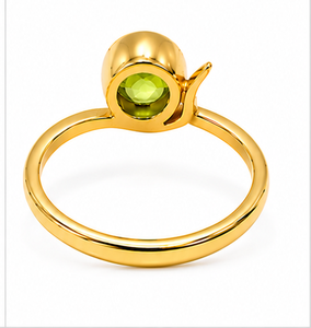 925 Sterling Silver Gold Plated Peridot <b>Ring</b>, Round Faceted <b>Green</b> Gemstone <b>Ring</b>, Handmade Minimalist Jewelry, - Product Image 2