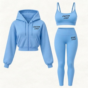 Ensemble de sport 3 pièces pour femme sur mesure : veste zippée à manches longues, soutien-gorge de sport et pantalon capri de jogging - Product Image 4