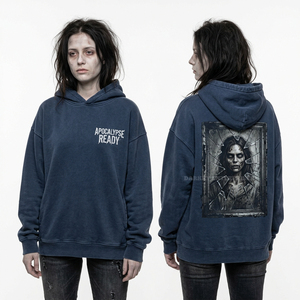 Custom Blue Distressed Fleece Hoodie Women Apocalypse Ready <b>Letter</b> Print Graphic Broken <b>Mirror</b> Portrait Streetwear Pullover Jump - Product Image 1