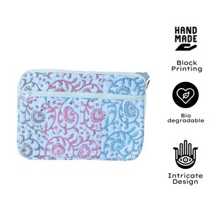 Housse d'ordinateur portable en coton matelassée, légère, durable et protectrice, avec plusieurs poches zippées, écologique, artisanale, motif Jaipur Block - Product Image 3