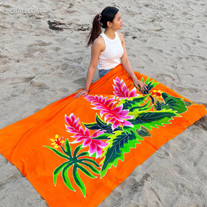 Verano nueva moda pintada a mano flores balinesas pareos Pareo rayón ropa de playa para adultos Asia Pacífico islas al por mayor - Product Image 2