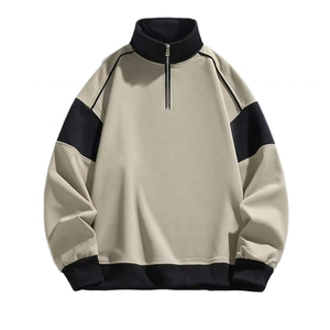 Sudadera de forro polar para hombre con bloques de color y media cremallera, cuello alto, estilo oversize, informal, para otoño, manga regular, de poliéster tejido - Product Image 2