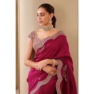 Designer Indian and Pakistani Party Wear <b>Saree</b> with Embroidery & Sequins Work - Product Image 5
