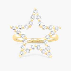 Anillo Flotante Estrella Celestial con Diamante Cultivado en Laboratorio de Corte Redondo, Oro de 10k, 14k, 18k, Elegante Anillo de Cóctel Apilable, Precio de Fábrica al por Mayor - Product Image 5