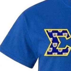 เสื้อยืดแขนสั้นสีน้ำเงินรอยัล Sigma Gamma Rho พร้อมตัวอักษรกรีกขอบสีทอง เสื้อยืดลำลองสำหรับผู้หญิงแบบกำหนดเอง - Product Image 6
