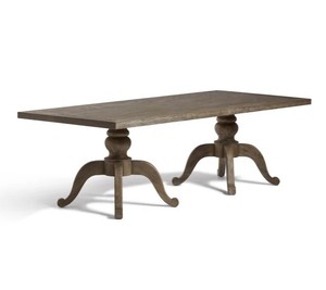 Heritage Double Pedestal Teak <b>Table</b> – Classic Handcrafted <b>Solid</b> <b>Wood</b> Living Room <b>Table</b> with Sculpted Base and Aged Finish - Product Image 1