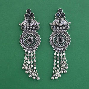 Bijoux faits à la main en Inde, boucles d'oreilles longues oxydées avec placage oxydé 811310 - Product Image 6