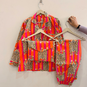 ชุดนอนผ้าฝ้ายพิมพ์ลายอินเดีย ชุดลำลองแสนสบาย ชุดนอนหรูหรา ชุดนอนสำหรับวันหยุดฤดูร้อน - Product Image 1